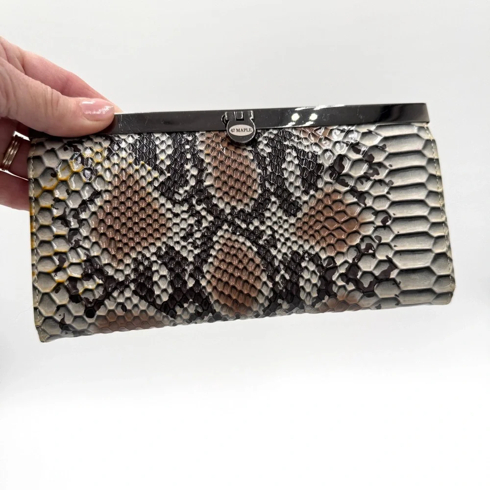47 Maple Snakeskin Clutch with Metal Trim